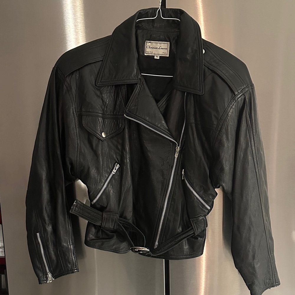 Christian Lacroix Black Leather Moto Jacket with Silver Hardware